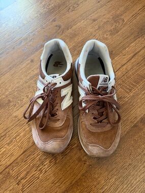 New Balance Tan/Brown Suede Running Sneakers with White N Logo